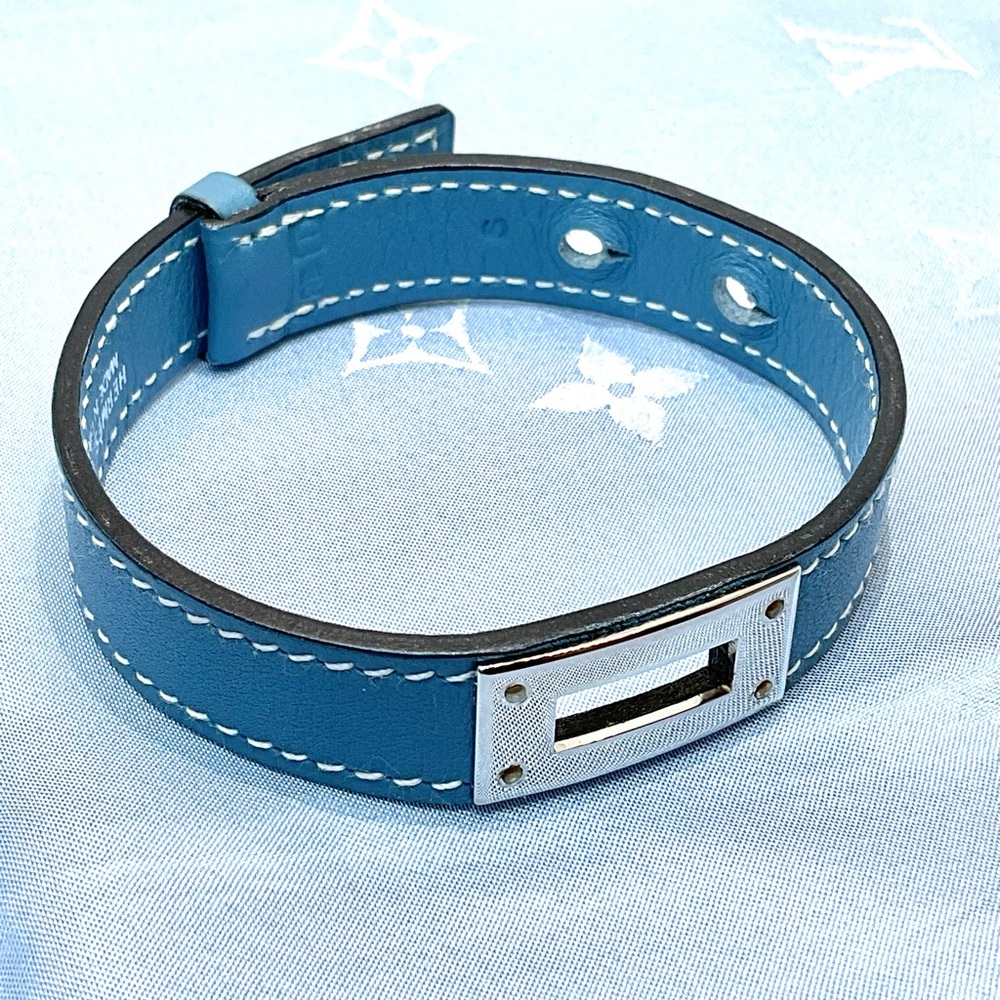 Hermes Kelly Blue Leather Bracelet with Silver Detail - Picture 3 of 8